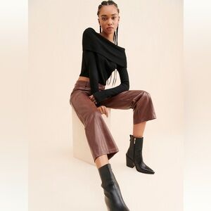 Avec Les Filles Brown Cropped Faux Leather Pants